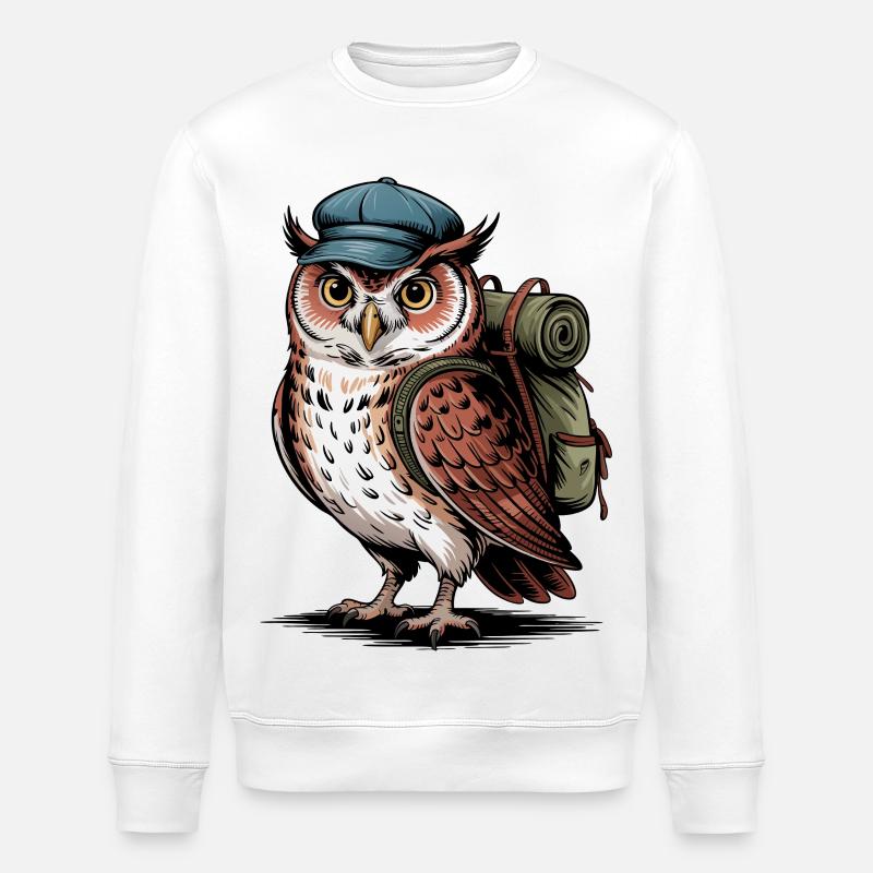Wandernde Eule mit Rucksack - Stanley/Stella Unisex Bio-Sweatshirt ROLLER - Weiß