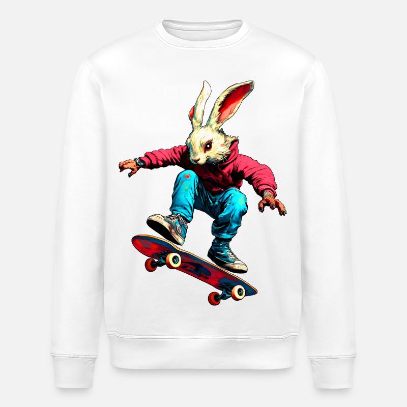 Hase Skateboarder - Stanley/Stella Unisex Bio-Sweatshirt ROLLER - Weiß