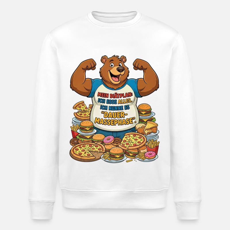 Permanent mass phase: Bear with pizza - Stanley/Stella ROLLER Unisex Organic Sweatshirt - white
