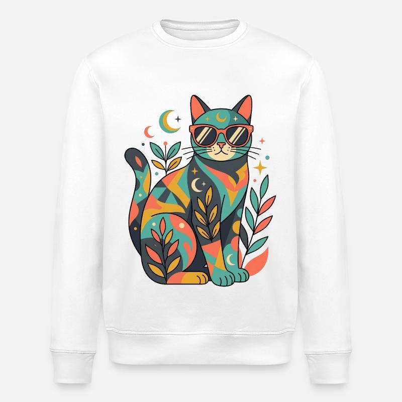 Katzen-Mosaik in Sonnenfarben - Stanley/Stella Unisex Bio-Sweatshirt ROLLER - Weiß