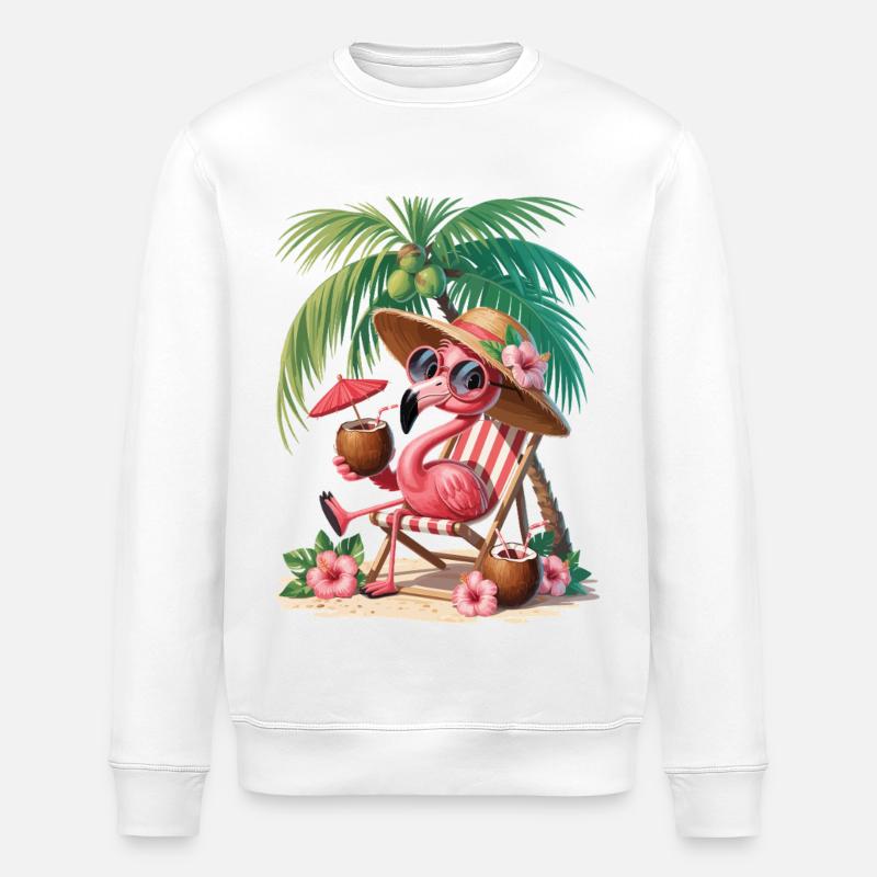 Flamingo en vacances d’été - Sweat bio ROLLER Stanley/Stella Unisexe - blanc