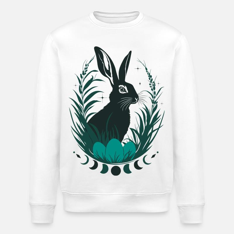 Ostara Hase mit Mondphasen Wicca Design - Stanley/Stella Unisex Bio-Sweatshirt ROLLER - Weiß