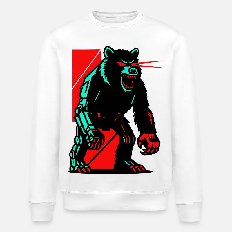 Mecha Techno Bear - Stanley/Stella ROLLER Unisex Organic Sweatshirt - white