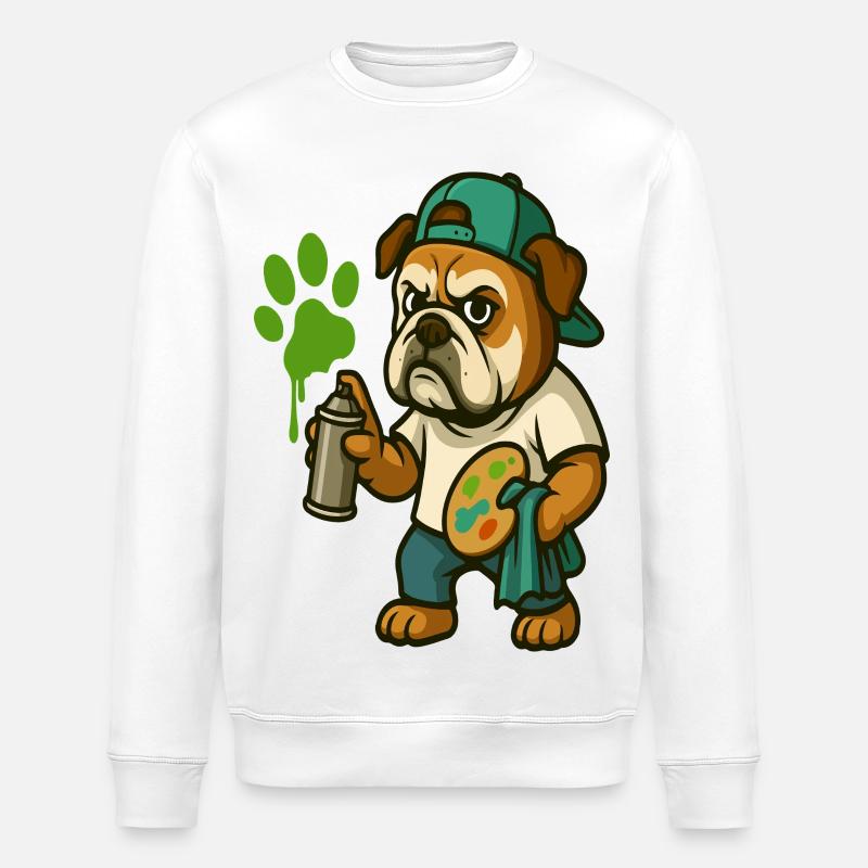 Graffiti-Bulldoggen-Maskottchen mit Sprühfarbe - Stanley/Stella Unisex Bio-Sweatshirt ROLLER - Weiß