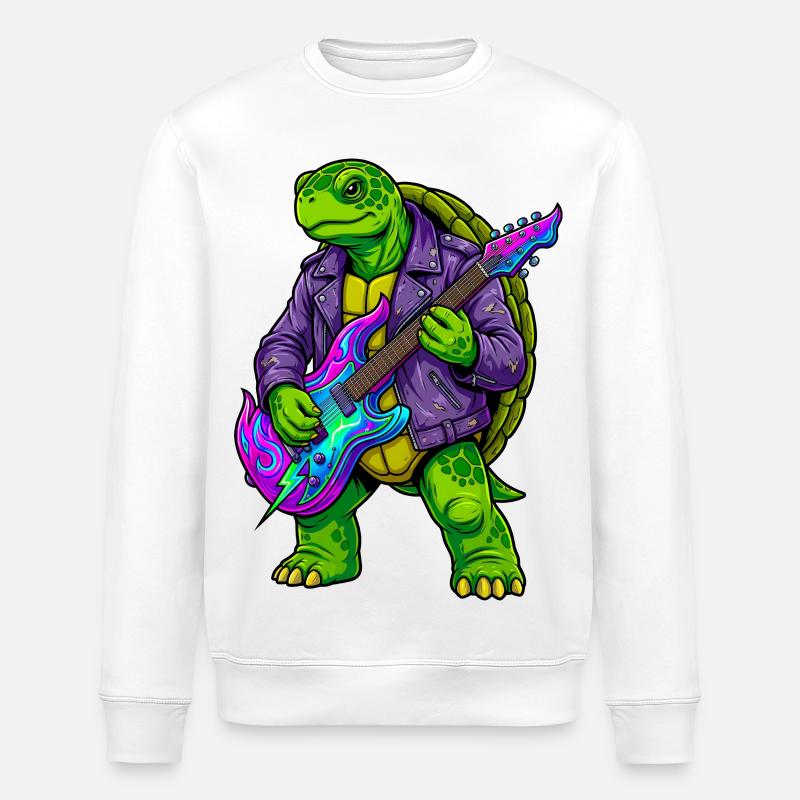 Schildkröte mit Jacke und Neon E-Gitarre - Stanley/Stella Unisex Bio-Sweatshirt ROLLER - Weiß