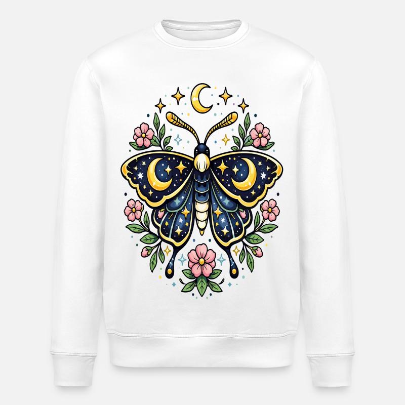 Papillon céleste lune fleurs étoiles - Sweat bio ROLLER Stanley/Stella Unisexe - blanc