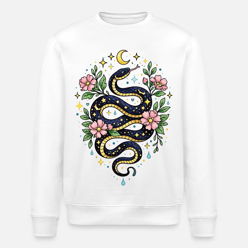 Serpent mystique fleurs lune et étoiles - Sweat bio ROLLER Stanley/Stella Unisexe - blanc