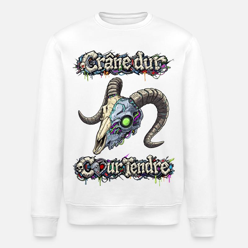 Cyber Bouc - Crâne dur Cœur tendre - Sweat bio ROLLER Stanley/Stella Unisexe - blanc