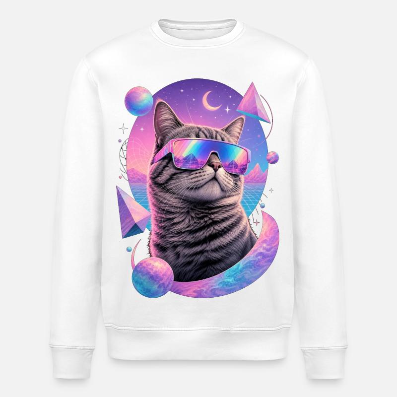 Katzen-Neon-Astralbrille - Stanley/Stella Unisex Bio-Sweatshirt ROLLER - Weiß