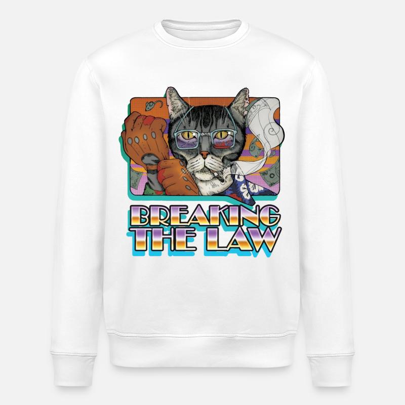 Crime CAT- Briser la loi - Sweat bio ROLLER Stanley/Stella Unisexe - blanc