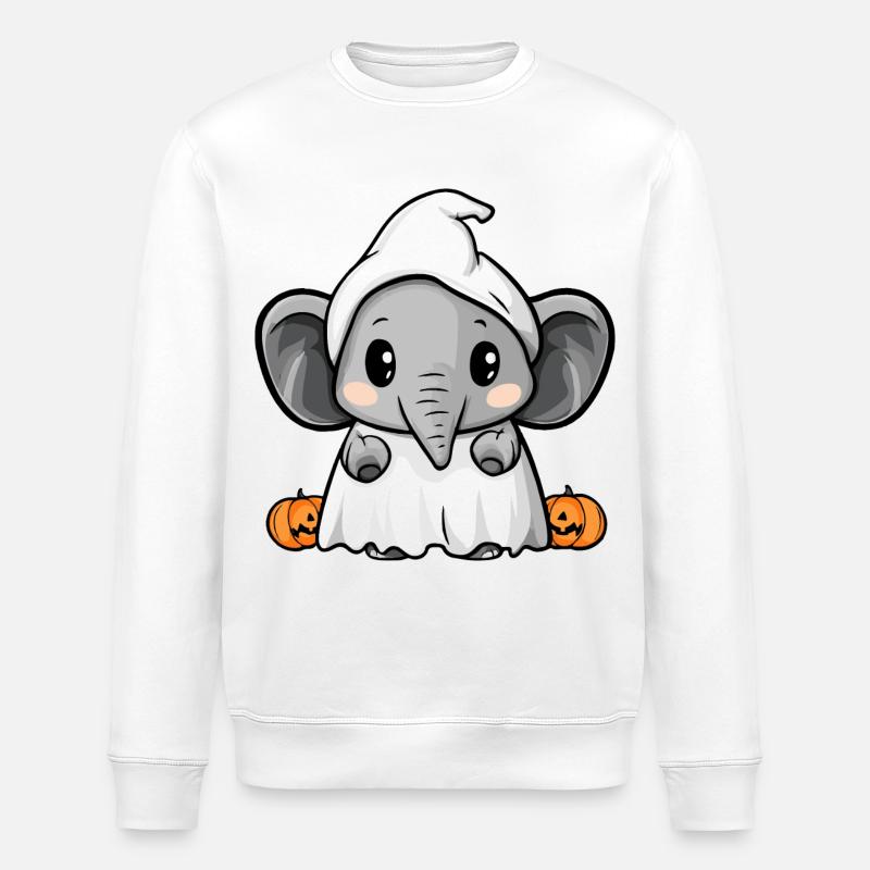 Elephant Halloween Comic Ghost - Stanley/Stella ROLLER Unisex Organic Sweatshirt - white