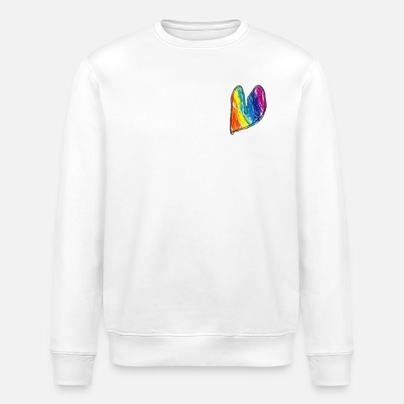 Regenbogen Herz Wachskreide - Stanley/Stella Unisex Bio-Sweatshirt ROLLER - Weiß