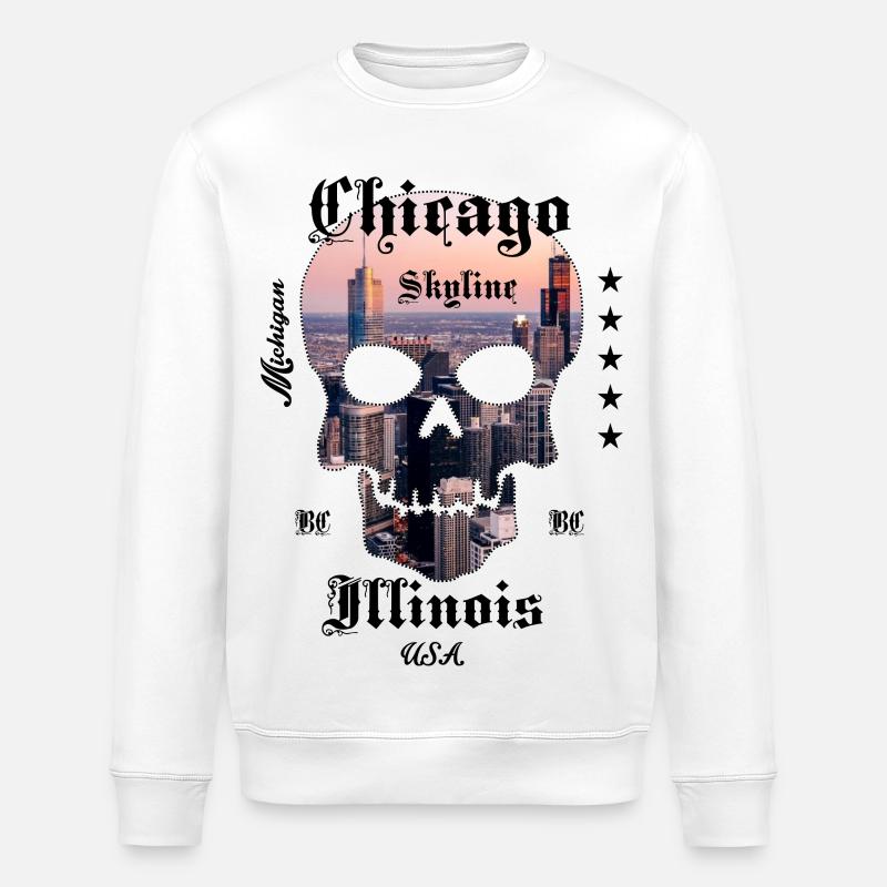 Chicago Skyline Skull - Stanley/Stella Unisex Bio-Sweatshirt ROLLER - Weiß