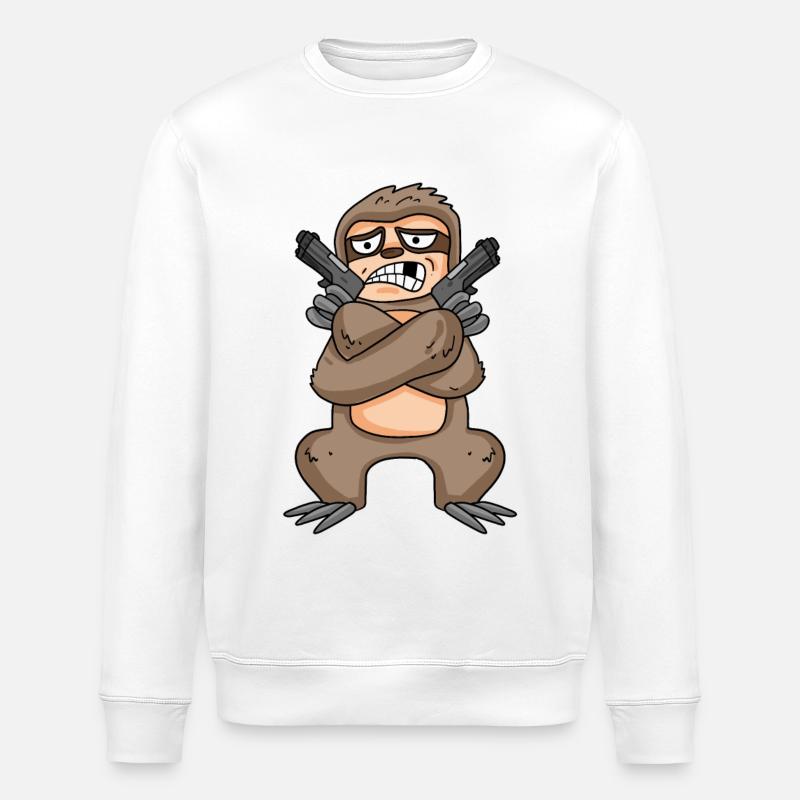Faultier mit Pistole - Stanley/Stella Unisex Bio-Sweatshirt ROLLER - Weiß
