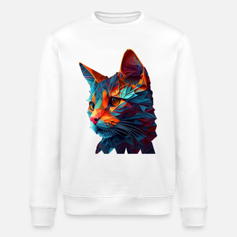 Cat Cats Kitten Polygon Cat - Stanley/Stella ROLLER Unisex Organic Sweatshirt - white