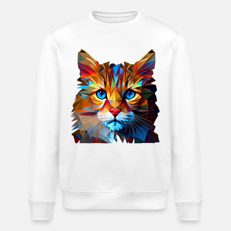 Cat Cats Kitten Polygon Cat - Stanley/Stella ROLLER Unisex Organic Sweatshirt - white