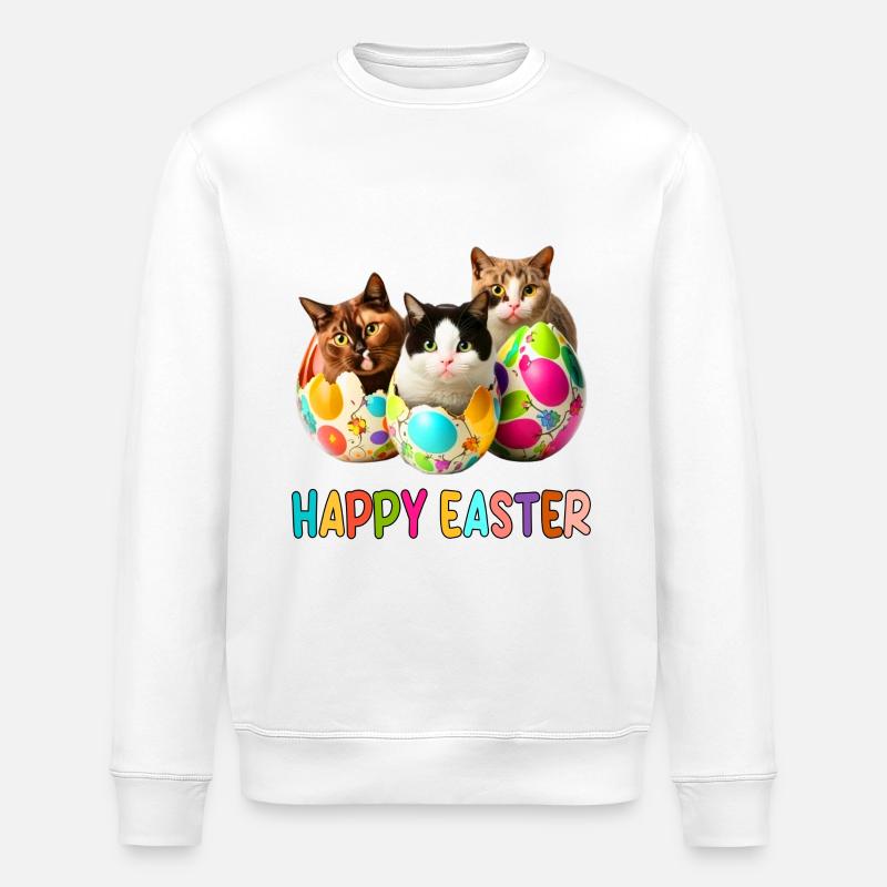 Kittens and Easter Eggs Parade - Stanley/Stella ROLLER Unisex Organic Sweatshirt - white