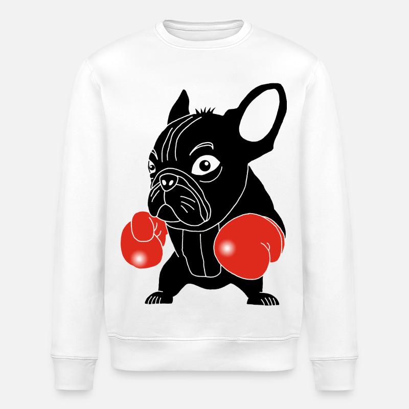 Schwarzer Hundeboxer - Stanley/Stella Unisex Bio-Sweatshirt ROLLER - Weiß