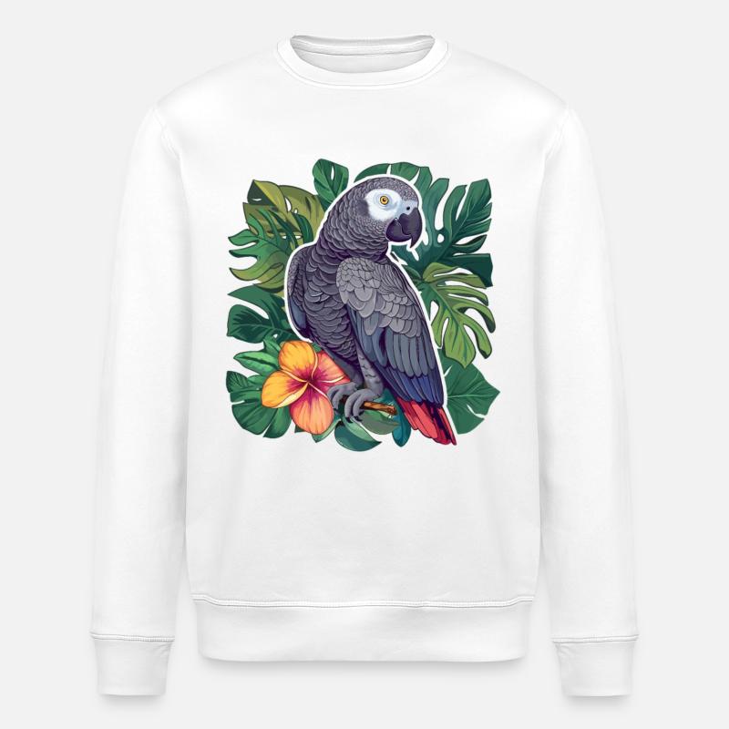 Perroquets gris d’Afrique - Sweat bio ROLLER Stanley/Stella Unisexe - blanc