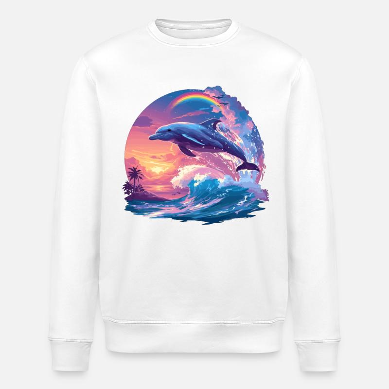 Dolphin Dolphins Dolphin - Stanley/Stella ROLLER Unisex Organic Sweatshirt - white