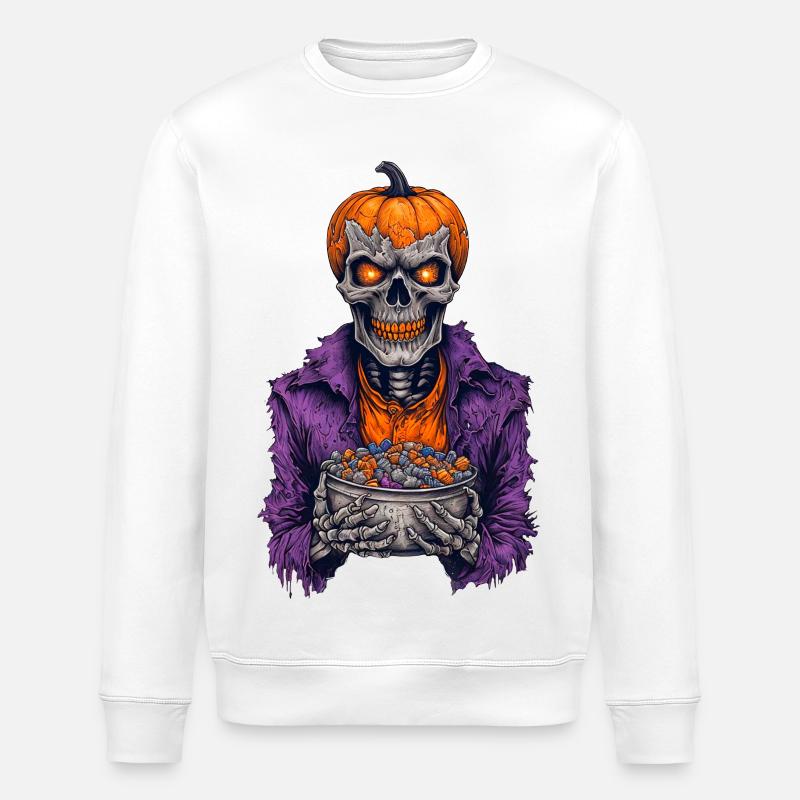 Halloween Skelett Süßigkeiten - Stanley/Stella Unisex Bio-Sweatshirt ROLLER - Weiß