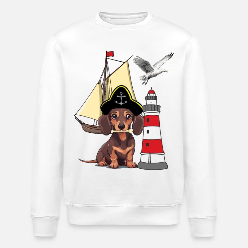 Dackel Hund maritim - Stanley/Stella Unisex Bio-Sweatshirt ROLLER - Weiß