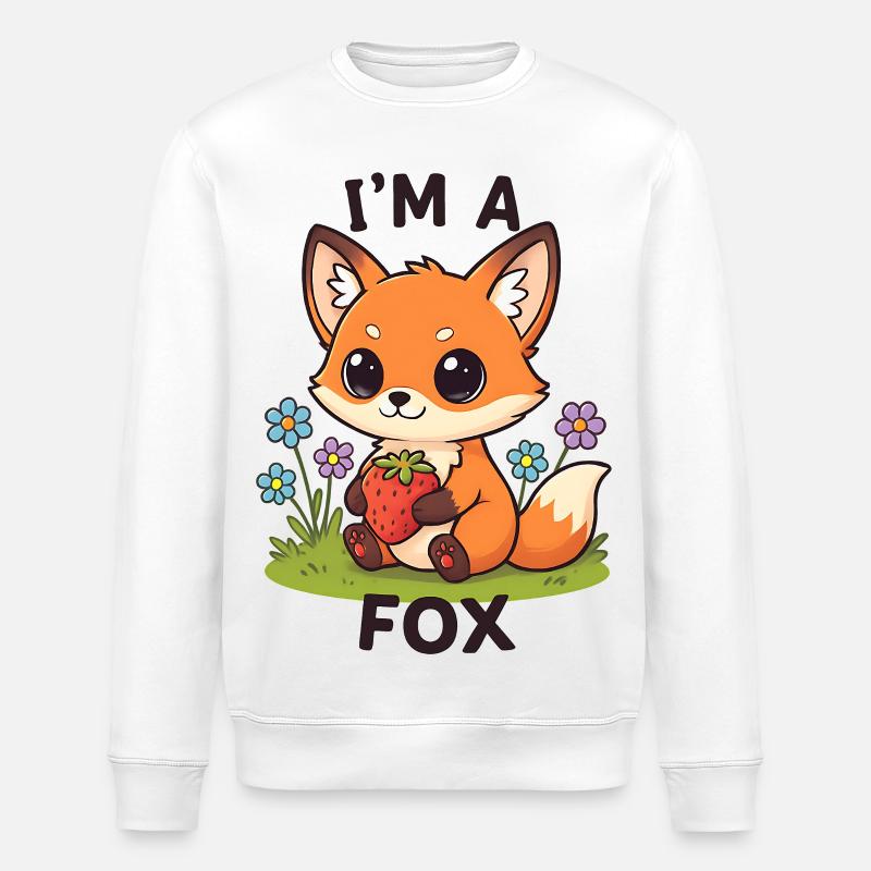 Cuddly Strawberry Fox - Stanley/Stella ROLLER Unisex Organic Sweatshirt - white