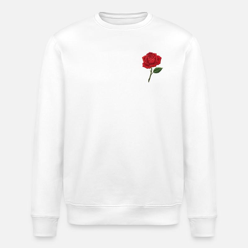 Rose en aspect brodé (imprimé) - Sweat bio ROLLER Stanley/Stella Unisexe - blanc
