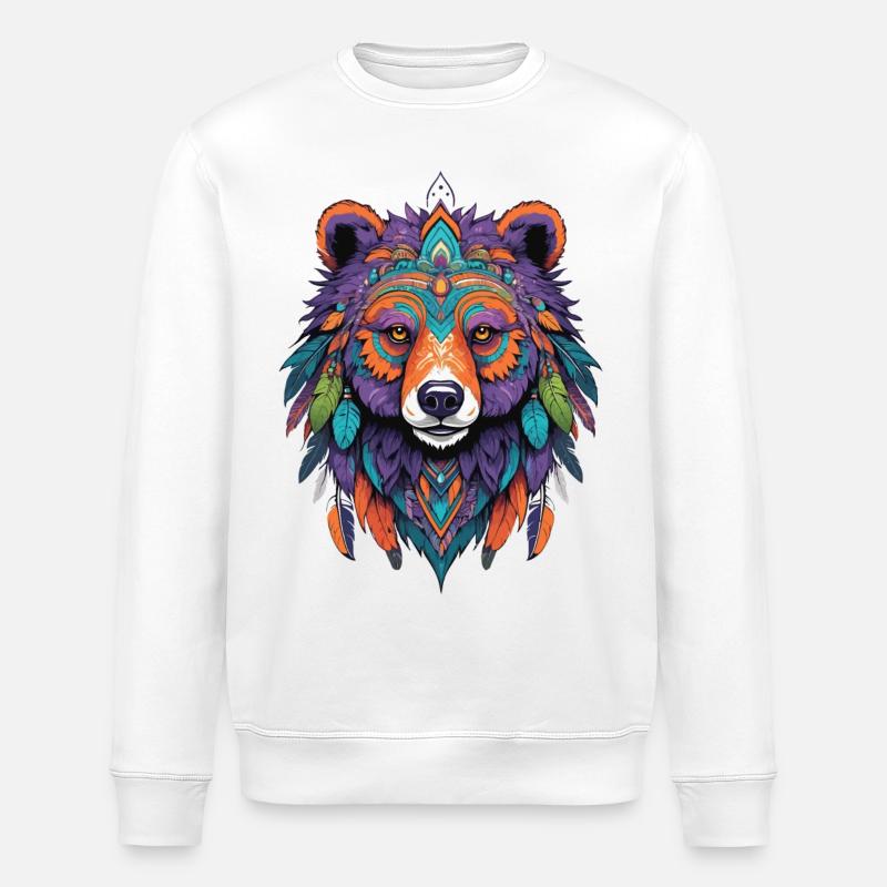 ours Mandala plumes Design ésotérique - Sweat bio ROLLER Stanley/Stella Unisexe - blanc