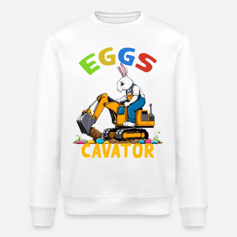Lustiger Ostern Spruch Osterhase Baggerfahrer - Stanley/Stella Unisex Bio-Sweatshirt ROLLER - Weiß