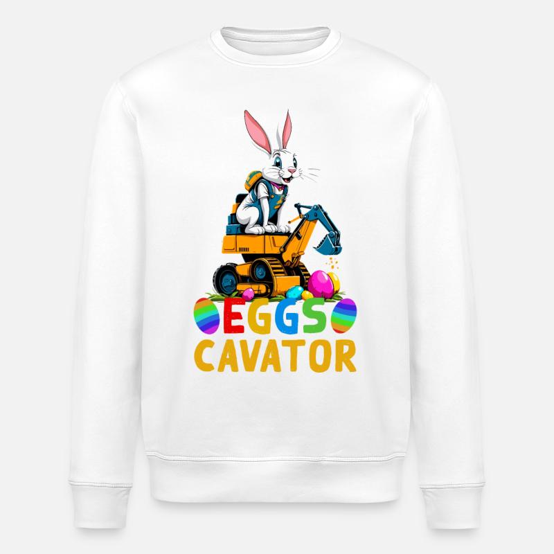 Lustiger Ostern Spruch Osterhase Baggerfahrer - Stanley/Stella Unisex Bio-Sweatshirt ROLLER - Weiß