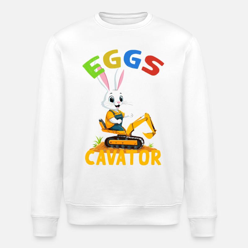 Lustiger Ostern Spruch Osterhase Baggerfahrer - Stanley/Stella Unisex Bio-Sweatshirt ROLLER - Weiß