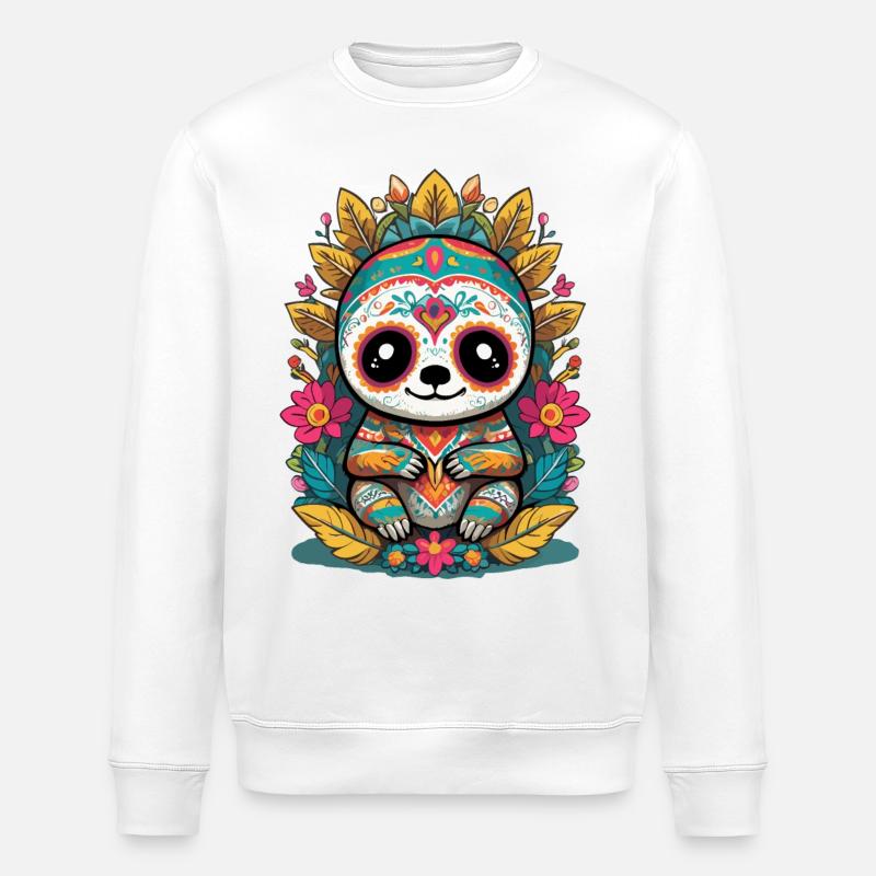 Sloth Iconic Sugar Skull Mexico - Stanley/Stella ROLLER Unisex Organic Sweatshirt - white
