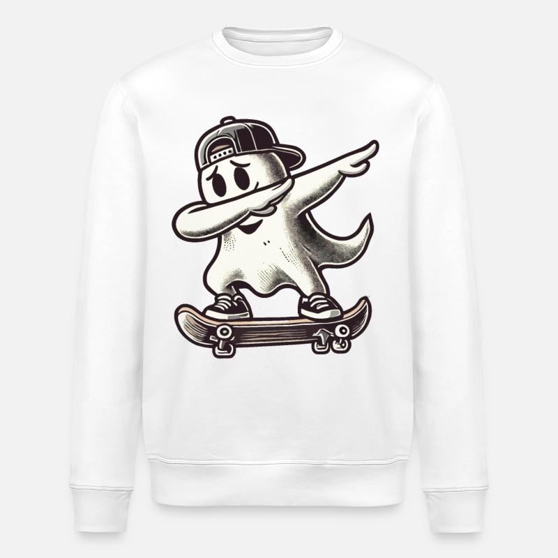 Skateboaring Dabbing Ghost Skateboard Dab - Sweat bio ROLLER Stanley/Stella Unisexe - blanc