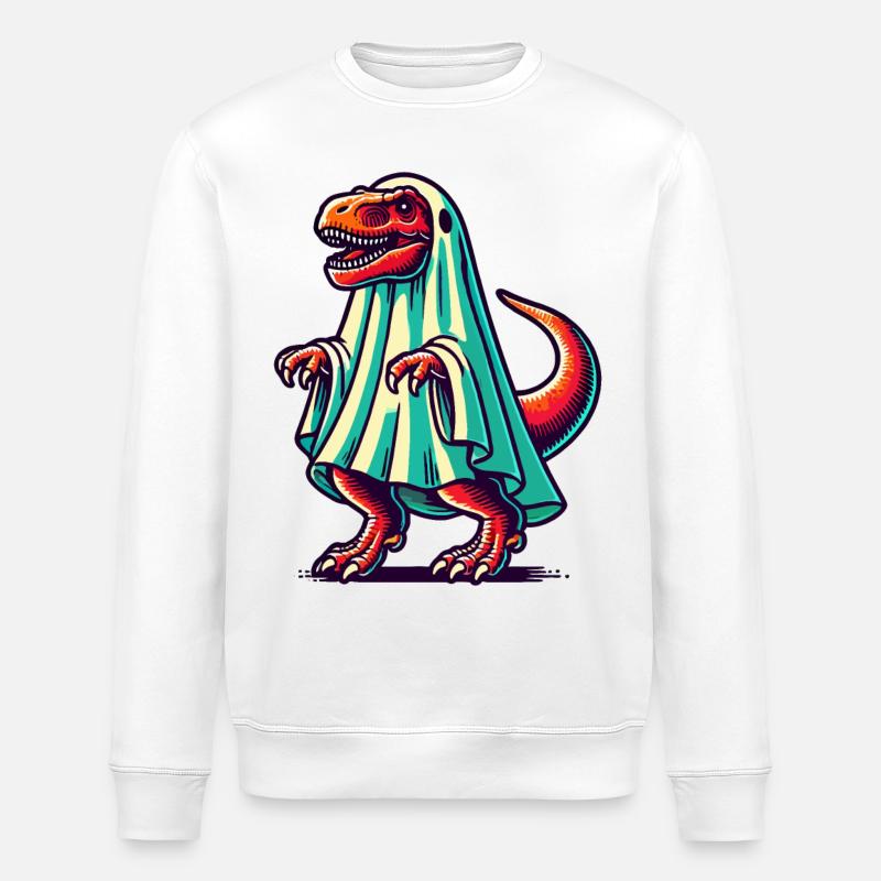 Niedliches Dinosaurier Gespenst Lustiger T-Rex - Stanley/Stella Unisex Bio-Sweatshirt ROLLER - Weiß