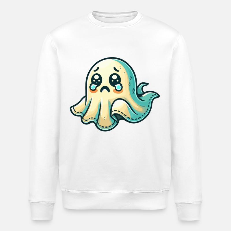 Sad Ghost Funny Ghost Design - Stanley/Stella ROLLER Unisex Organic Sweatshirt - white