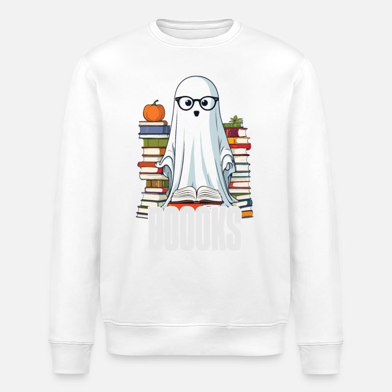Cute Book Lover Ghost - Stanley/Stella ROLLER Unisex Organic Sweatshirt - white