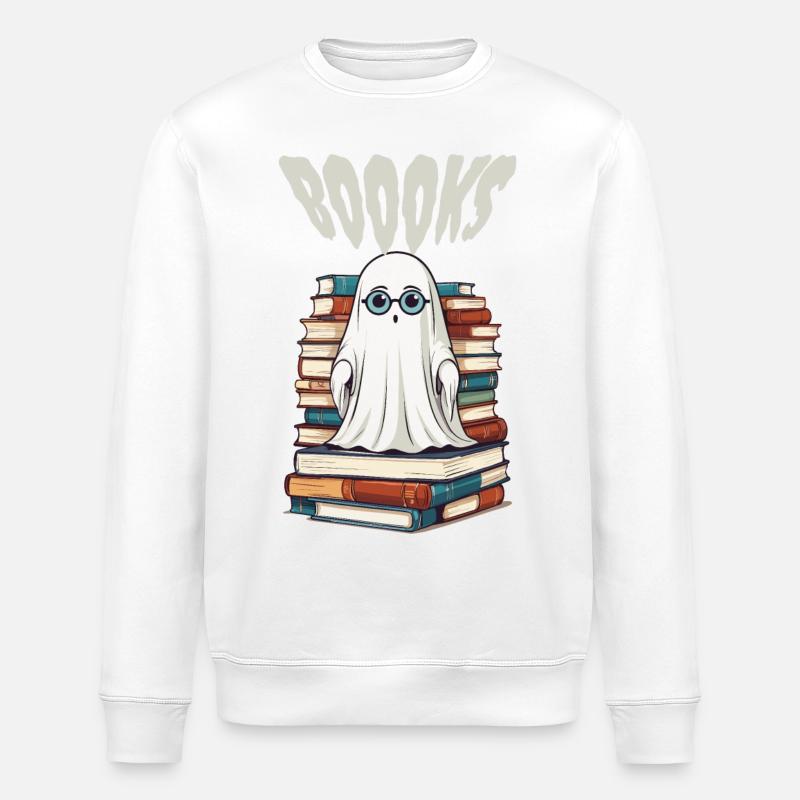Cute Book Lover Ghost - Stanley/Stella ROLLER Unisex Organic Sweatshirt - white