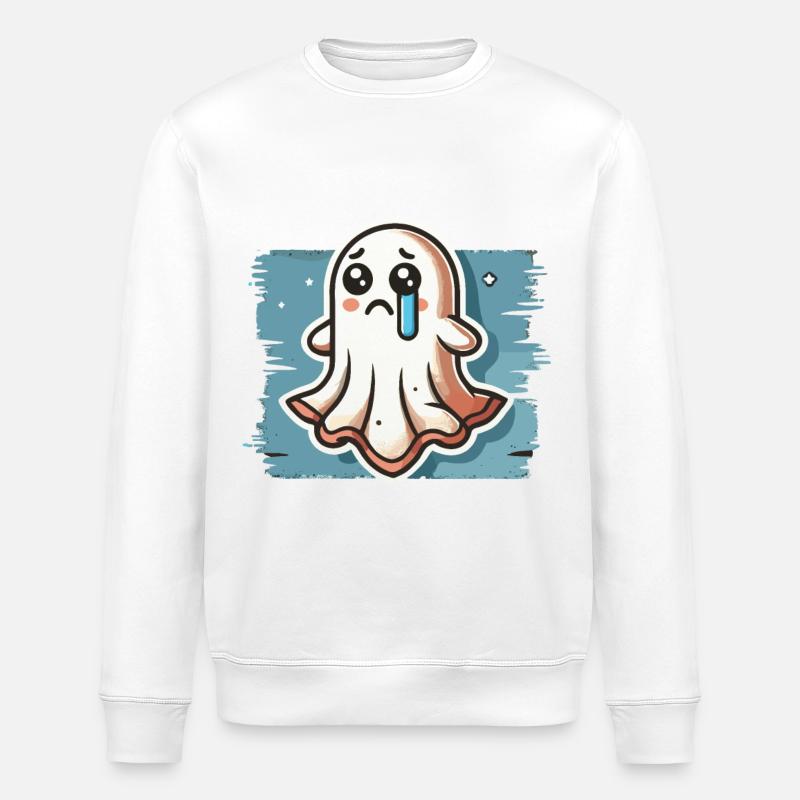Sad Ghost Cute Weeping Ghosts - Stanley/Stella ROLLER Unisex Organic Sweatshirt - white