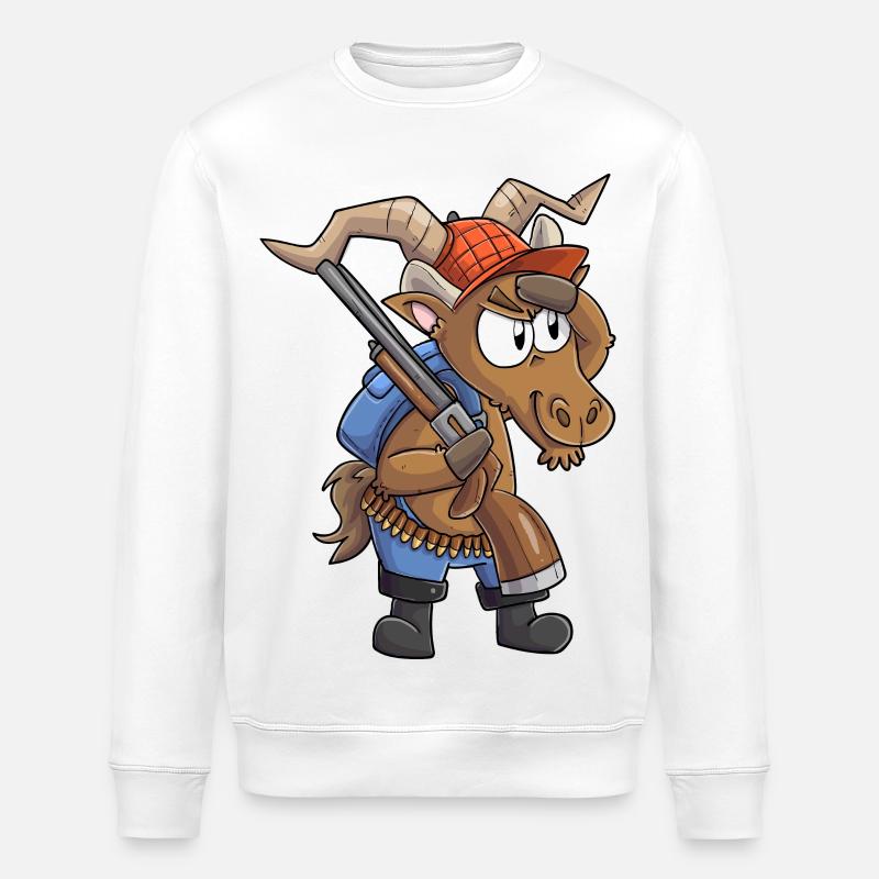 Steinbock Jäger / Steinbock mit Jagdgewehr - Stanley/Stella Unisex Bio-Sweatshirt ROLLER - Weiß