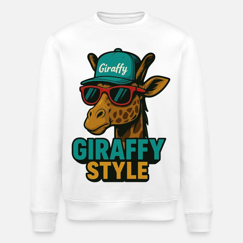 Giraffy Style Giraffe with Cap - Stanley/Stella ROLLER Unisex Organic Sweatshirt - white