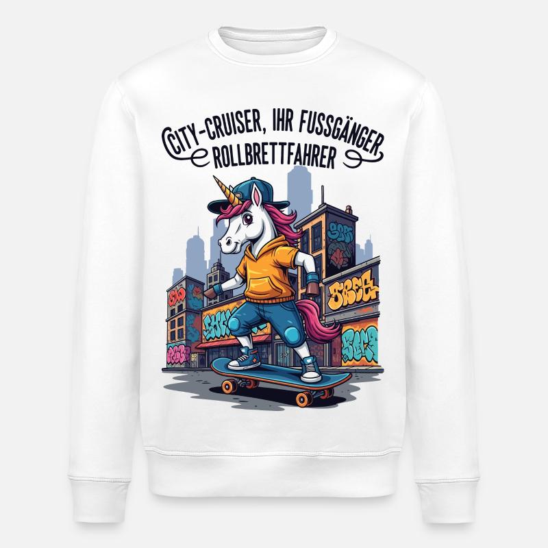 Skater-Einhorn Urban - Stanley/Stella Unisex Bio-Sweatshirt ROLLER - Weiß