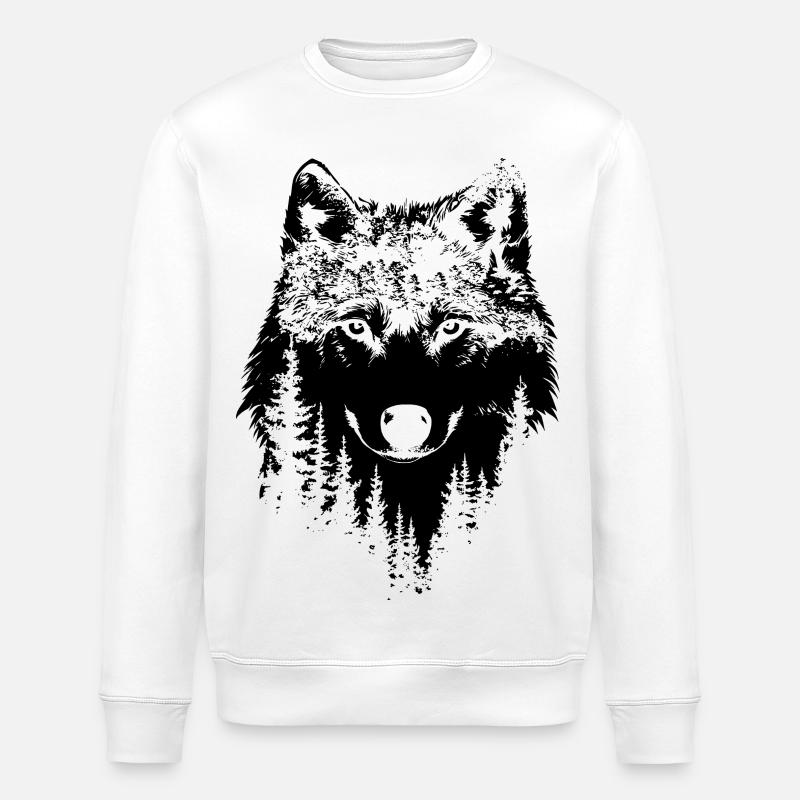 Wolf Wald Silhouette - Stanley/Stella Unisex Bio-Sweatshirt ROLLER - Weiß