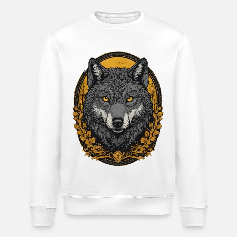 Wolfskopf im  goldenen Herbstwald - Stanley/Stella Unisex Bio-Sweatshirt ROLLER - Weiß