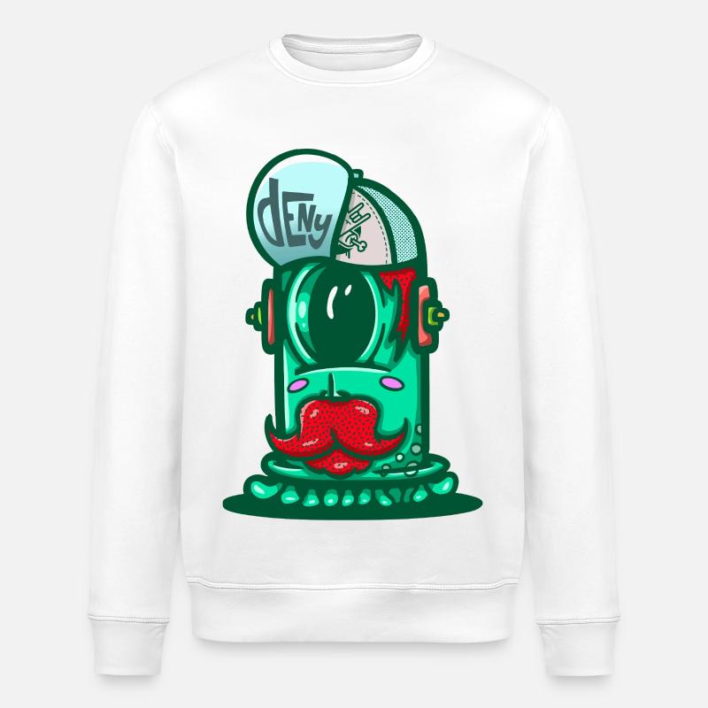 Grüner Weltraumhelm mit Schnurrbart - Stanley/Stella Unisex Bio-Sweatshirt ROLLER - Weiß