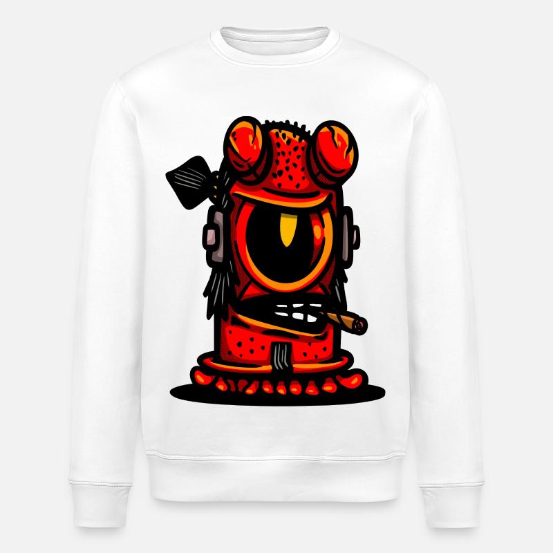 Red Devil Cigar Caricature - Stanley/Stella ROLLER Unisex Organic Sweatshirt - white