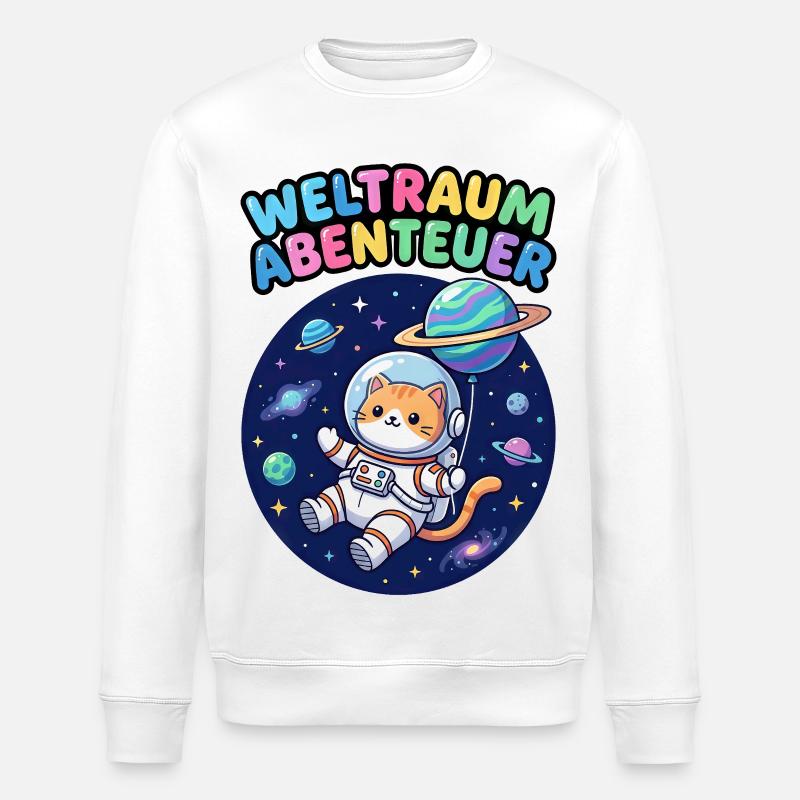 Chat Aventurier de l’Espace - Sweat bio ROLLER Stanley/Stella Unisexe - blanc