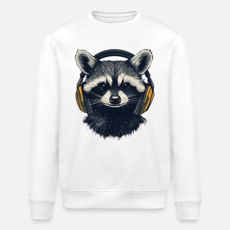 Zocker Waschbär mit gelben Kopfhörern - Stanley/Stella Unisex Bio-Sweatshirt ROLLER - Weiß