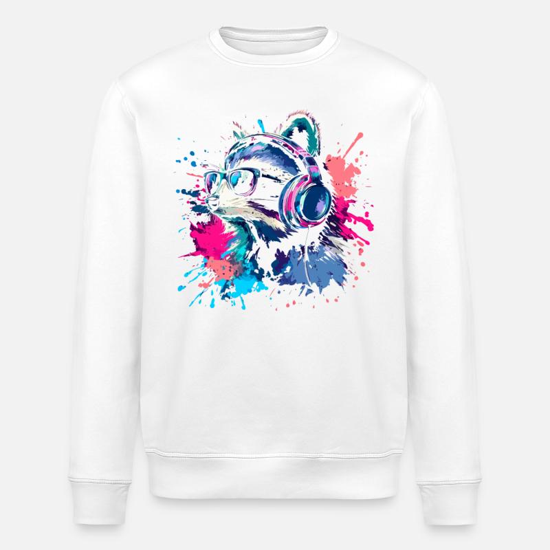 Bunter Zocker Waschbär mit Headset - Stanley/Stella Unisex Bio-Sweatshirt ROLLER - Weiß