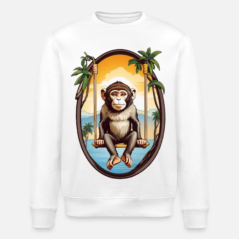 Monkey on swing - Stanley/Stella ROLLER Unisex Organic Sweatshirt - white
